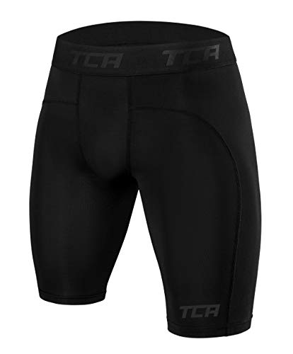 TCA Herren Pro Performance Kompressionsshorts, Schnelltrocknendes Baselayer Unterhose Tights Kurz Hose Laufunterwäsche - Schwarz, L von TCA