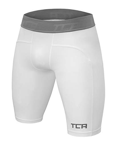 TCA Herren Pro Performance Kompressionsshorts, Schnelltrocknendes Baselayer Unterhose Tights Kurz Hose Laufunterwäsche - Weiss, L von TCA