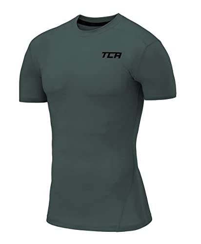 TCA Herren Pro Performance Shirt, Thermo, schnelltrocknendes Sportshirt, kurzärmliges und elastisches Funktionsshirt mit Passform Kompression - Dunkelgrün, L von TCA