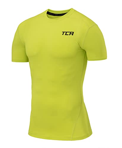 TCA Herren Pro Performance Shirt, Thermo, schnelltrocknendes Sportshirt, kurzärmliges und elastisches Funktionsshirt mit Passform Kompression - Licht Grün, L von TCA