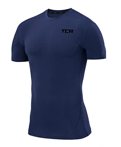 TCA Herren Pro Performance Shirt, Thermo, schnelltrocknendes Sportshirt, kurzärmliges und elastisches Funktionsshirt mit Passform Kompression - Blau, XXL von TCA