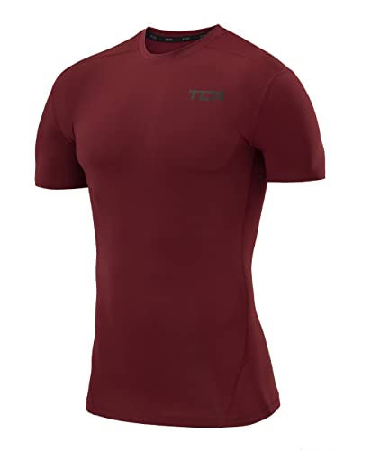 TCA Herren Pro Performance Shirt, Thermo, schnelltrocknendes Sportshirt, kurzärmliges und elastisches Funktionsshirt mit Passform Kompression - Cabernet, XL von TCA