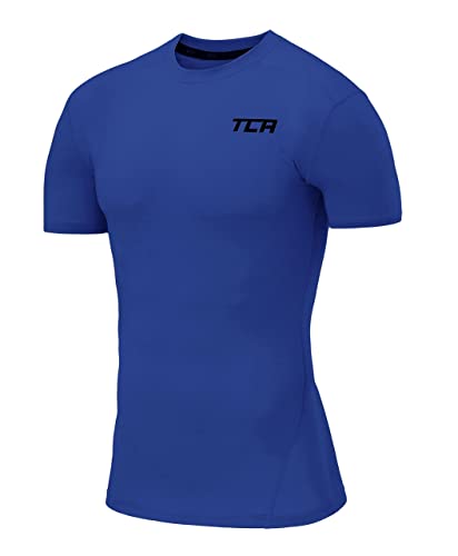 TCA Herren Pro Performance Shirt, Thermo, schnelltrocknendes Sportshirt, kurzärmliges und elastisches Funktionsshirt mit Passform Kompression - Leuchtend Blau, L von TCA