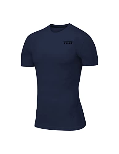 TCA Herren Pro Performance Shirt, Thermo, schnelltrocknendes Sportshirt, kurzärmliges und elastisches Funktionsshirt mit Passform Kompression - Dunkelblau, L von TCA