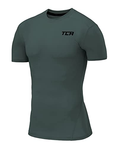 TCA Herren Pro Performance Shirt, Thermo, schnelltrocknendes Sportshirt, kurzärmliges und elastisches Funktionsshirt mit Passform Kompression - Dunkelgrün, XXL von TCA