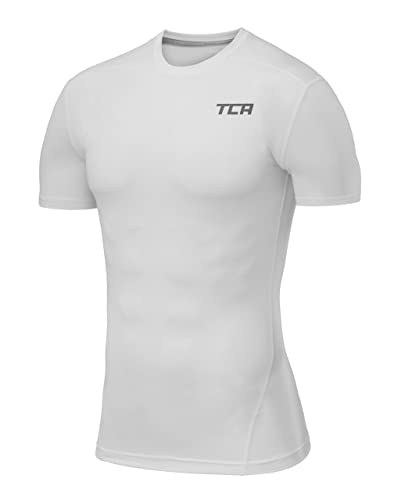 TCA Herren Pro Performance Shirt, Thermo, schnelltrocknendes Sportshirt, kurzärmliges und elastisches Funktionsshirt mit Passform Kompression - Weiss, M von TCA