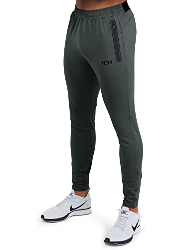 TCA Herren Rapid Quickdry enganliegende Jogging Hosen mit Reißverschlusstaschen - Dunkelgrün, 3XL von TCA