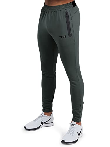 TCA Herren Rapid Quickdry enganliegende Jogging Hosen mit Reißverschlusstaschen - Dunkelgrün, XXL von TCA