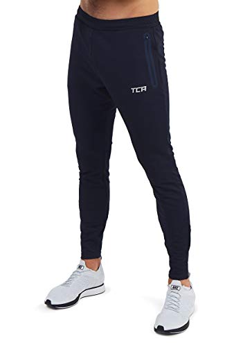 TCA Herren Rapid Quickdry enganliegende Jogging Hosen mit Reißverschlusstaschen - Dunkelblau, S von TCA