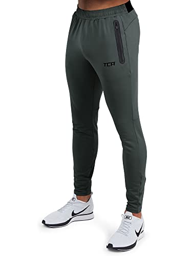 TCA Herren Rapid Quickdry enganliegende Jogging Hosen mit Reißverschlusstaschen - Dunkelgrün, S von TCA