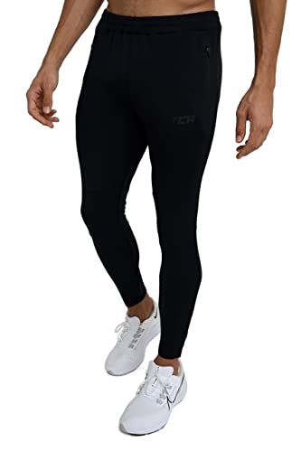 TCA Herren Rapid Quickdry enganliegende Jogging Hosen mit Reißverschlusstaschen - Schwarz, L von TCA