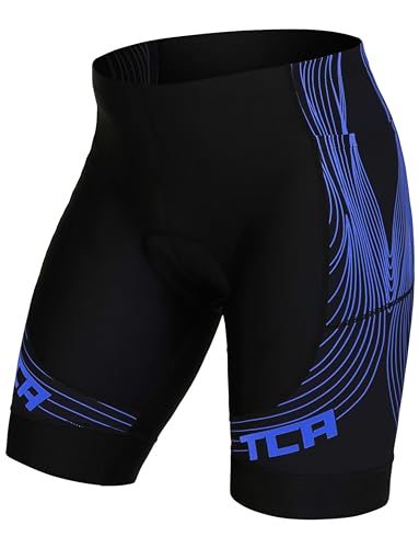 TCA Herren Slipstream gepolsterte Radhose, schnelltrocknend, rutschfest mit rückseitiger Reißverschlusstasche Herren Radhose - Ideale Radhose Herren Radshorts Radbekleidung - Schwarz/Blau, M von TCA