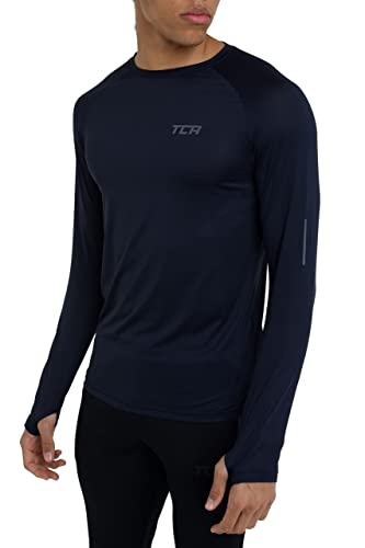 TCA Herren Stamina Langarmshirt- Leichtes Langarm Laufshirt - Dunkelblau/Schwarz, M von TCA