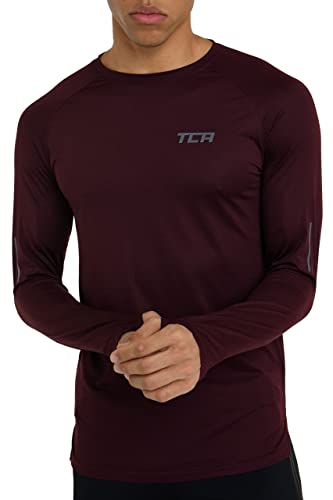 TCA Herren Stamina Langarmshirt- Leichtes Langarm Laufshirt - Rot/Schwarz, S von TCA