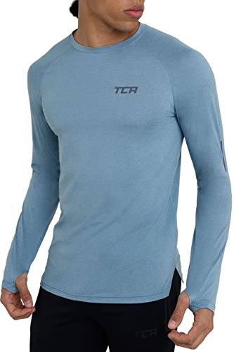 TCA Herren Stamina Langarmshirt- Leichtes Langarm Laufshirt - Weiss/Blau, L von TCA