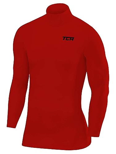 TCA Herren SuperThermal Baselayer Langarmshirt, Kompressionshirt mit Stehkragen - Rot, L von TCA