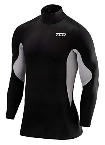 TCA Herren SuperThermal Baselayer Langarmshirt, Kompressionshirt mit Stehkragen - Schwarz/Hellgrau (Alt), S von TCA