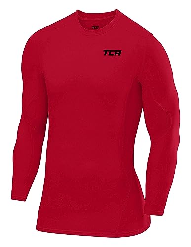 TCA Herren SuperThermal Kompressionsshirt Atmungsaktiv Langarm Funktionsshirts Schnell Trocknend Sportshirt Laufshirt - Rot, XL von TCA