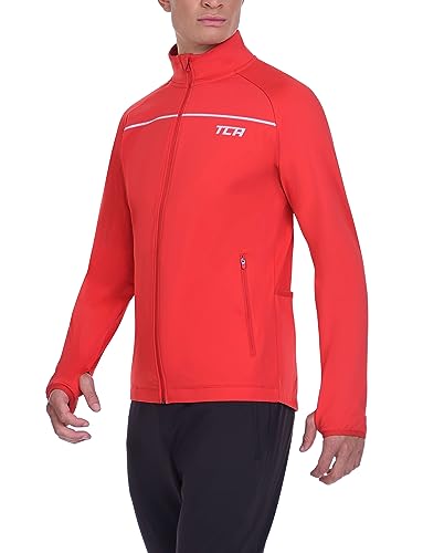 TCA Herren Thermische Radlaufjacke. Reflektierende atmungsaktive winddichte Jacke mit Reißverschlusstaschen - Rot, M von TCA