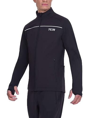 TCA Herren Thermische Radlaufjacke. Reflektierende atmungsaktive winddichte Jacke mit Reißverschlusstaschen - Schwarz, L von TCA