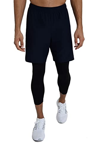 TCA Herren Ultra 2-in-1 Kurze Sporthose/Trainingshose/Laufshorts mit Integrierter Kompressionshose und Reißverschlussfach - Dunkelblau/Schwarz Leggings, XXL von TCA