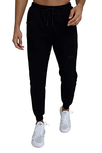 TCA Herren Utility Jogginghose mit Reißverschlusstaschen & Konischer Passform - Schwarz, L von TCA