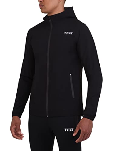 TCA Herren leichte wasserdichte Regenjacke mit Reißverschlusstaschen - Schwarz, L von TCA