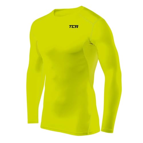 TCA Herren HyperFusion Kompressionsshirt Atmungsaktiv Langarm Funktionsshirts Schnell Trocknend Sportshirt Laufshirt - Licht Grün, S von TCA