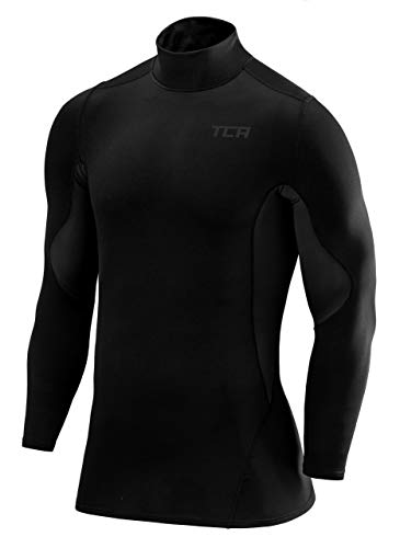 TCA Jungen SuperThermal Kompressions Shirt, Langarm Thermo Shirt mit Stehkragen - Schwarz/Schwarz, 6-8 Jahre von TCA