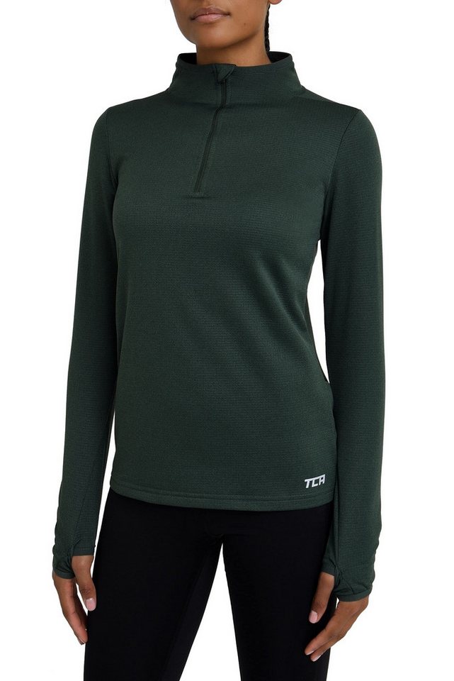 TCA Langarmshirt Damen Sport Shirt Langarm Laufshirt Fitness Yoga - Dunkelgrün, XS (1-tlg) von TCA
