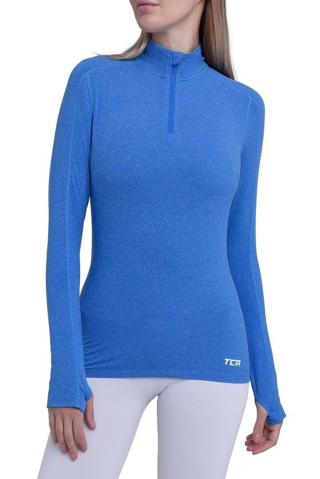 TCA Langarmshirt TCA Damen Fusion Quickdry Laufshirt mit Reißverschlusstasche - Blau, M (1-tlg) von TCA