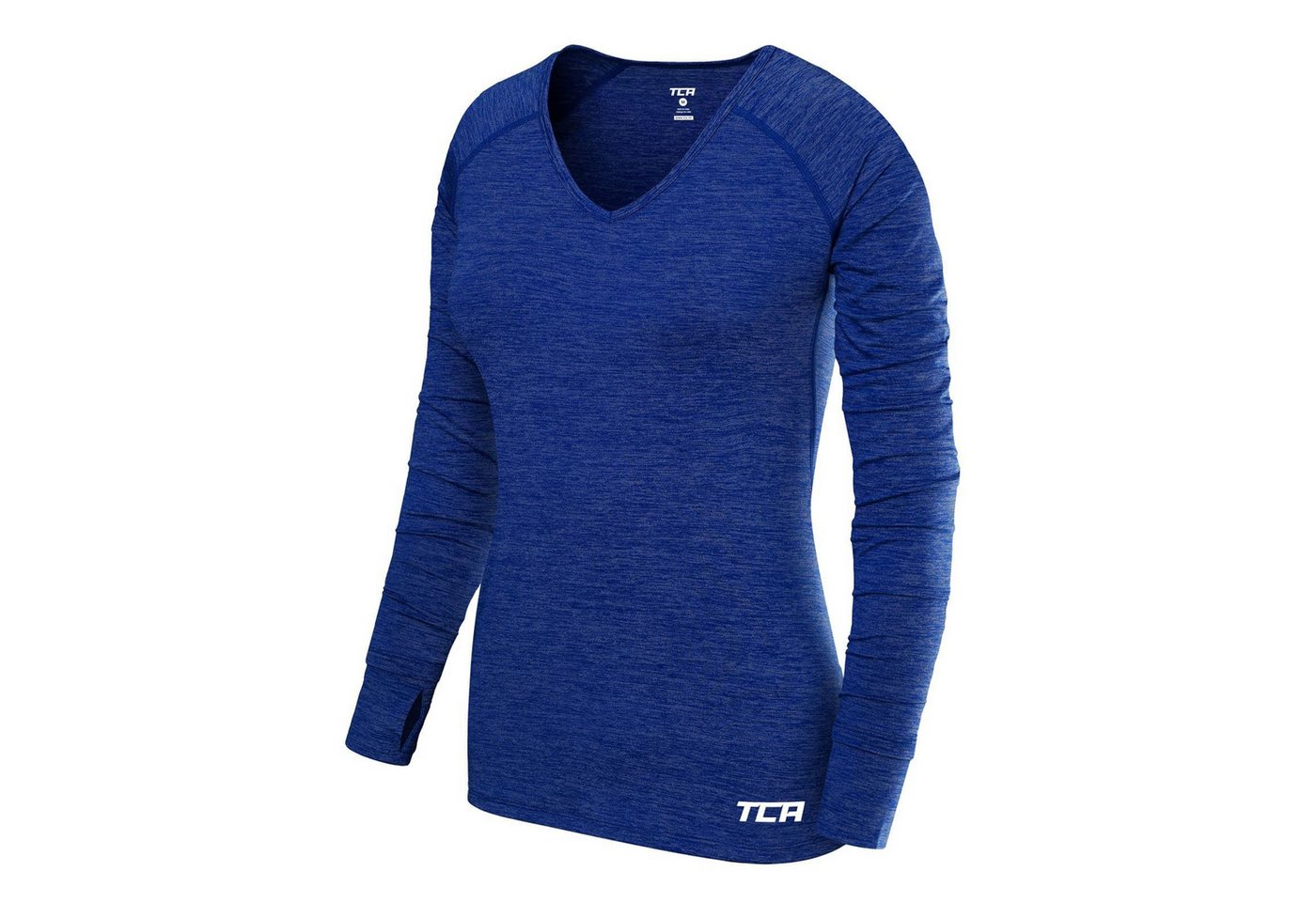 TCA Langarmshirt TCA Damen Langarm V-Ausschnitt Laufshirt - Blau (1-tlg) von TCA