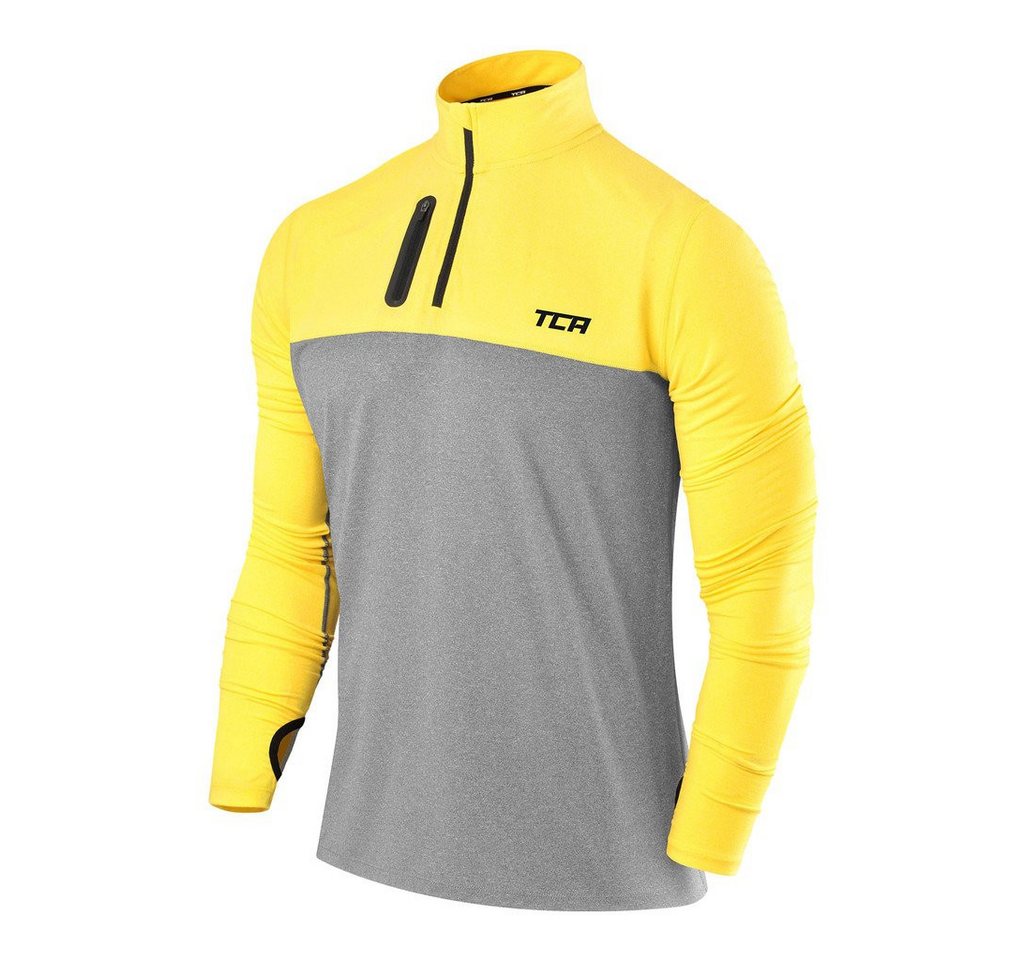 TCA Langarmshirt TCA Herren Fusion Pro Quickdry Langarm Laufshirt - Dunkelgrau/Gelb (1-tlg) von TCA