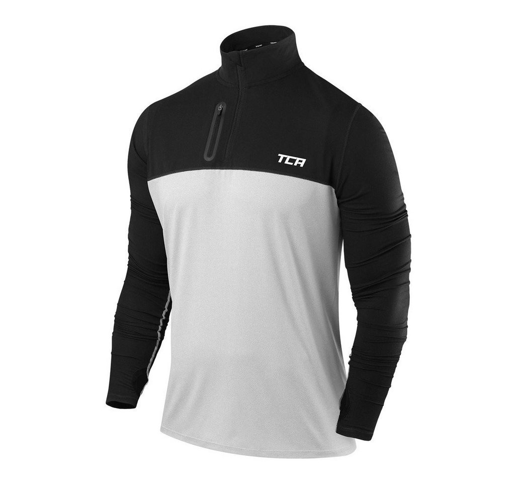 TCA Langarmshirt TCA Herren Langarm Laufshirt mit Reißverschluss - Grau/Schwarz, L (1-tlg) von TCA