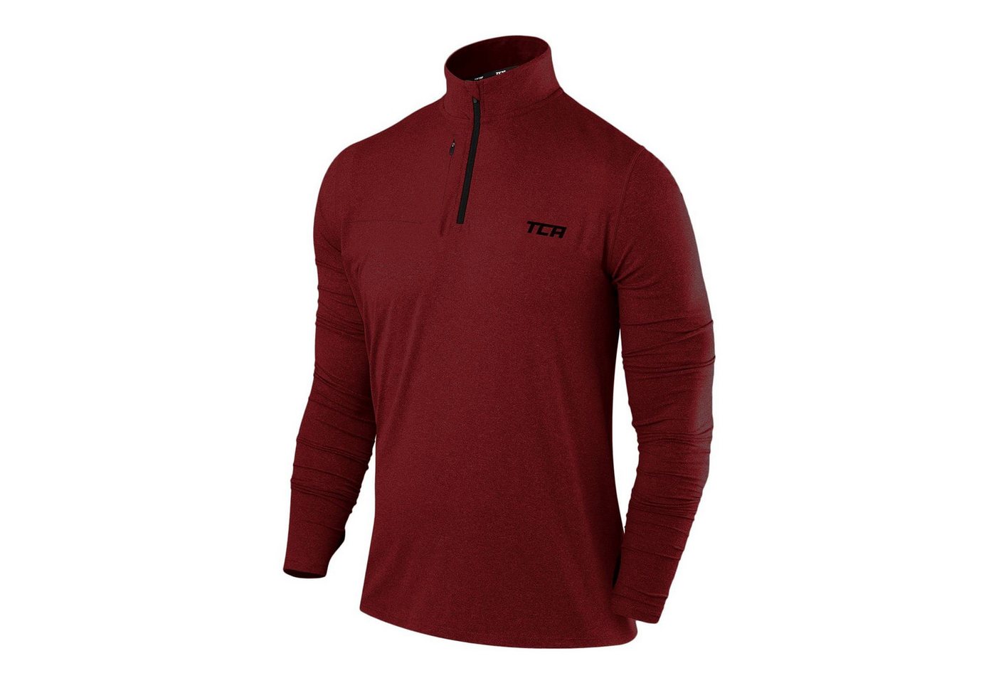 TCA Langarmshirt TCA Herren Laufshirt mit Reißverschluss - Rot/Schwarz, L (1-tlg) von TCA