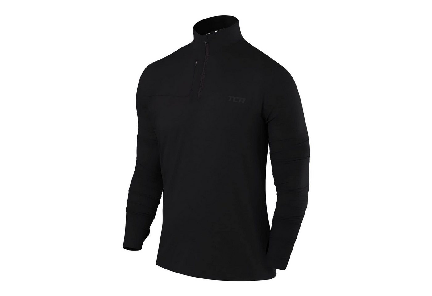 TCA Langarmshirt TCA Herren Quickdry Langarm Laufshirt mit Reißverschluss - Schwarz, S (1-tlg) von TCA