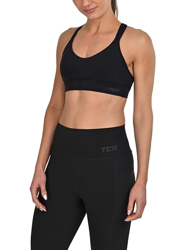 TCA Sport BH für Damen mittlerer bis starker Halt - Sport Bra Damen mit herausnehmbaren Polstern - Sport-BH mit verstellbaren Komfort-Trägern und nahtlosem Racerback-Design - Schwarz, XS von TCA