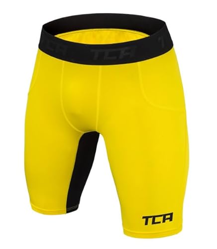 TCA Herren SuperThermal Kompressions Unterwäsche Shorts - Gelb/Schwarz, XL von TCA