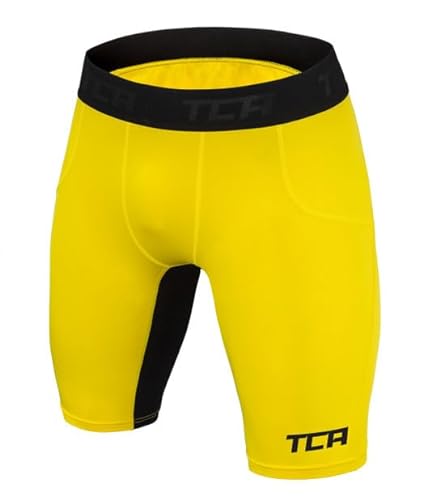 TCA Herren SuperThermal Kompressions Unterwäsche Shorts - Gelb/Schwarz, XL von TCA