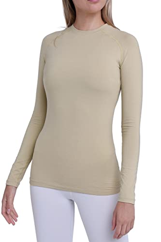 TCA Thermounterwäsche Damen Extra Warm - Thermo Unterwäsche für Sport - Thermoshirt Funktionsshirt Langarm - Kompressions Laufoberteil - Beige, L von TCA