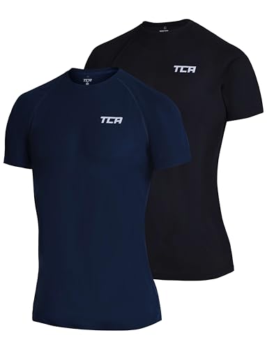 TCA Superlight Gym Tops for Men 2 Pack, Lightweight, Breathable, Running Top Men & Gym T Shirts Men - Mens T Shirts Multipack, Gym Top - Schwarz + Dunkelblau, XL von TCA