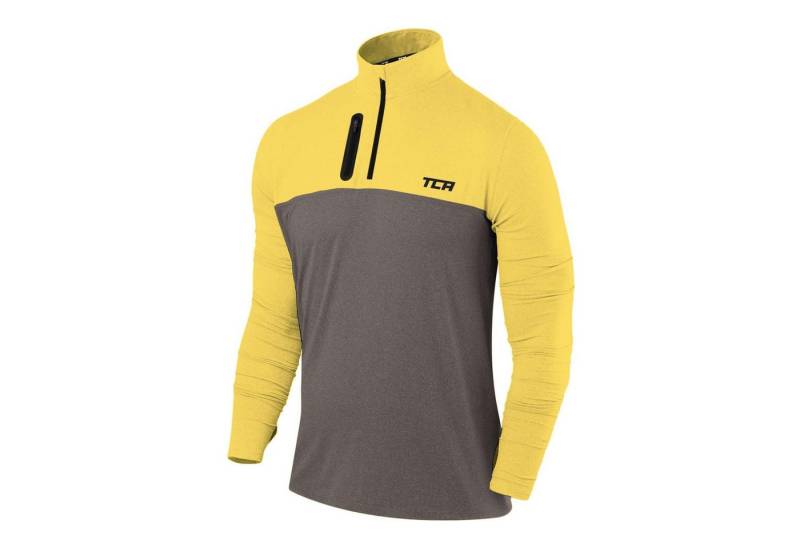 TCA Trainingsshirt TCA Herren Langarm Laufshirt mit Reißverschluss - Dunkelgrau/Gelb (1-tlg) von TCA