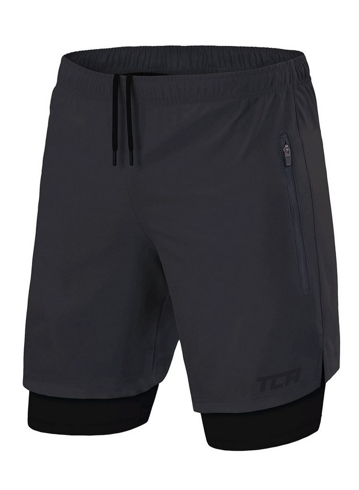 TCA Trainingsshorts TCA Herren 2-in-1 Laufhose - Grau (2X RV-Tasche) von TCA