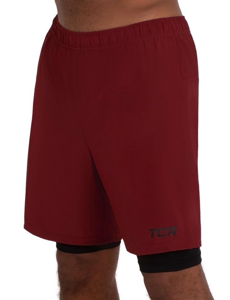 TCA Trainingsshorts TCA Herren 2 in 1 Laufhose mit Kompressionshose - Rot/Schwarz, M von TCA