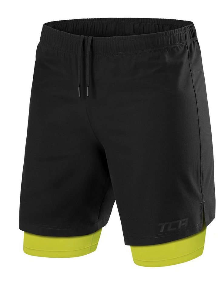 TCA Trainingsshorts TCA Herren 2 in 1 Laufhose mit Kompressionshose - Schwarz/Grün, M (1-tlg) von TCA