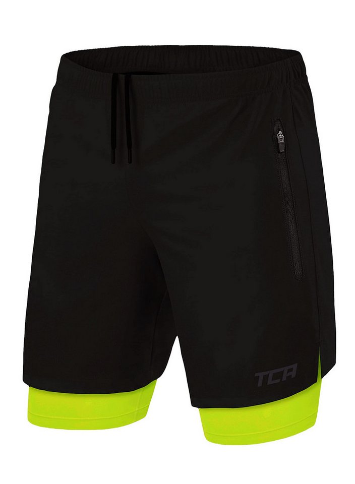 TCA Trainingsshorts TCA Herren 2-in-1 Laufhose mit Kompressionshose - Schwarz/Grün, M (1-tlg) von TCA