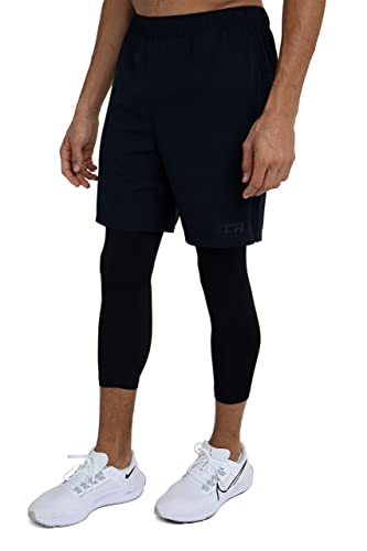 TCA Herren Ultra 2-in-1 Kurze Sporthose/Trainingshose/Laufshorts mit Integrierter Kompressionshose und Reißverschlussfach - Schwarz/Schwarz Leggings, XL von TCA