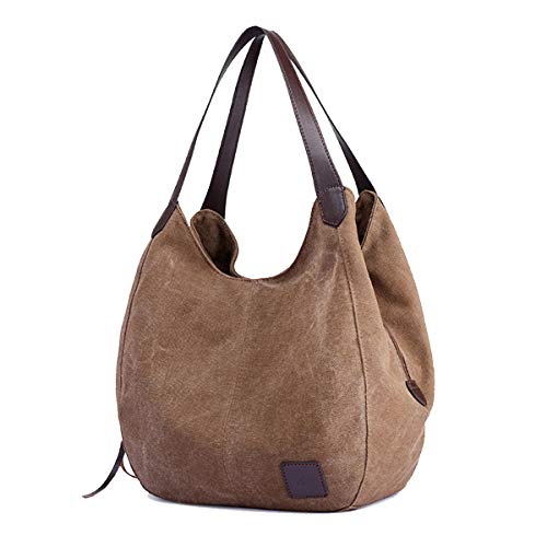 TCHH-DayUp Hobo Geldbörsen für Frauen Canvas Tote Schultertaschen Baumwolle Handtaschen, 04-Kaffee, M von TCHH-DayUp