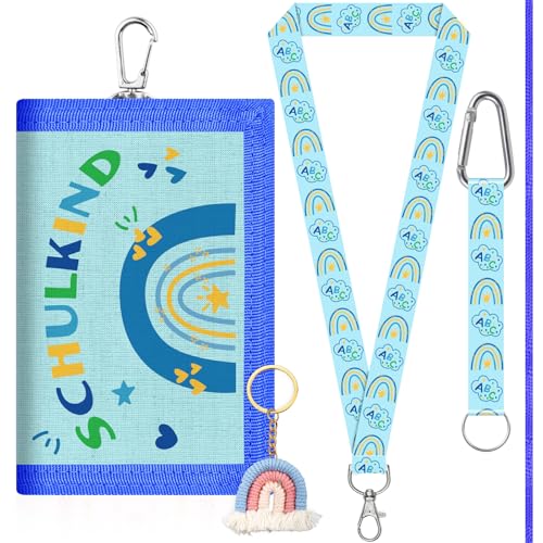 Einschulung Geschenk- Schulkinder-Brustbeutel mit Regenbogen-Schlüsselring + 3 Schlüsselbändern, Diebstahlschutz-Mini-Geldbörse für Mädchen/Jungen, für Reise, Klassenfahrten & Schultüte (Blau) von TCRZHHRX