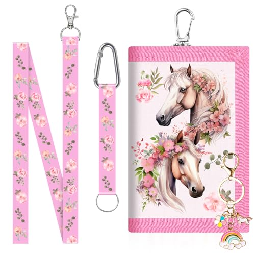 Pferde Brustbeutel Mädchen- Dreifach Gefaltete Geldbörse mit Regenbogen-Schlüsselanhänger + 2 Trageriemen,Brustbeutel für Ausflug mit Mehrfachfach,Geburtstag für Pferdeliebhaber von TCRZHHRX